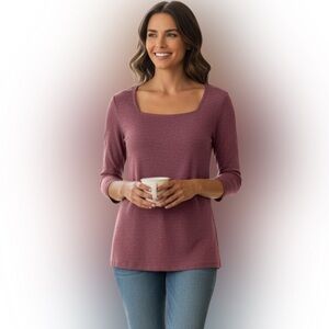Ticticmimi Elegant Plum Long Sleeve Square Neck Top